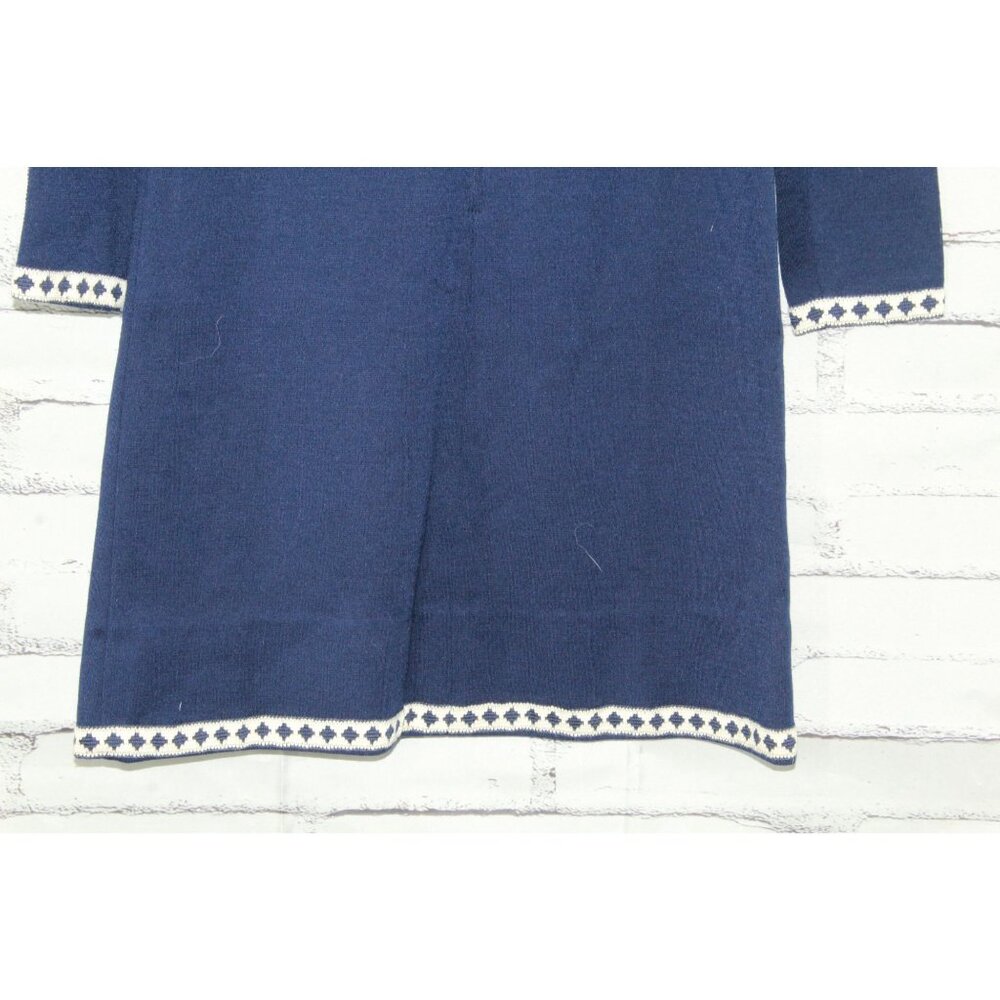 Vintage R&K Knits Womens Navy Blue Embroidered High Neck Dress Dark Academia Mod - Picture 7 of 12